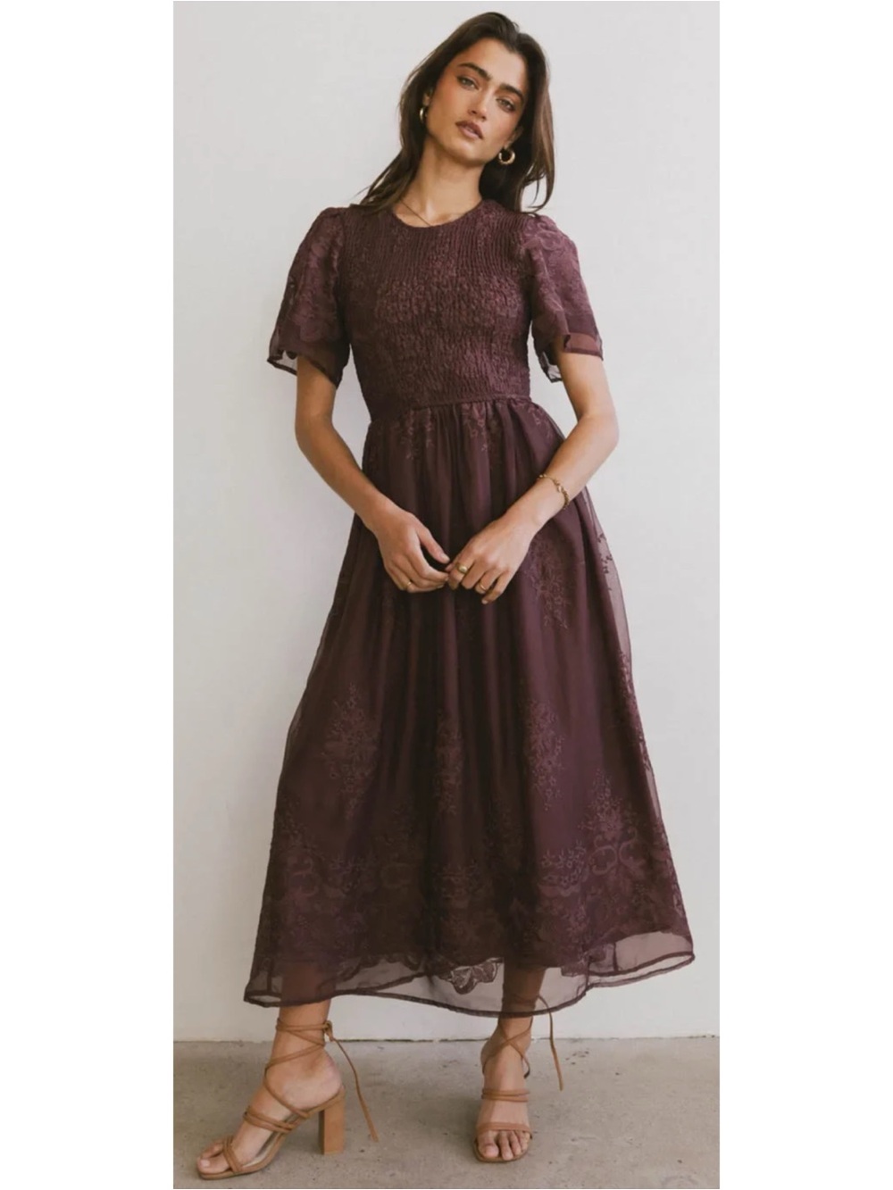 Bohme Alora Embroidered midi Dress Maroon NEW XS